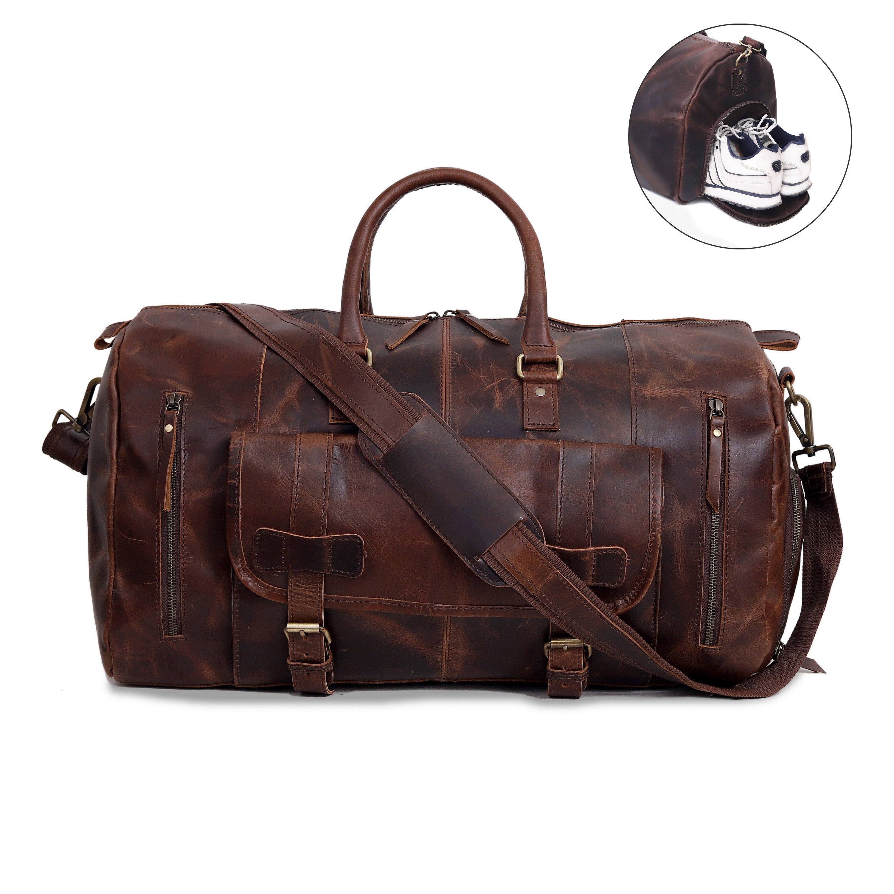 Mars Leather Duffel Bag for Men - Brown