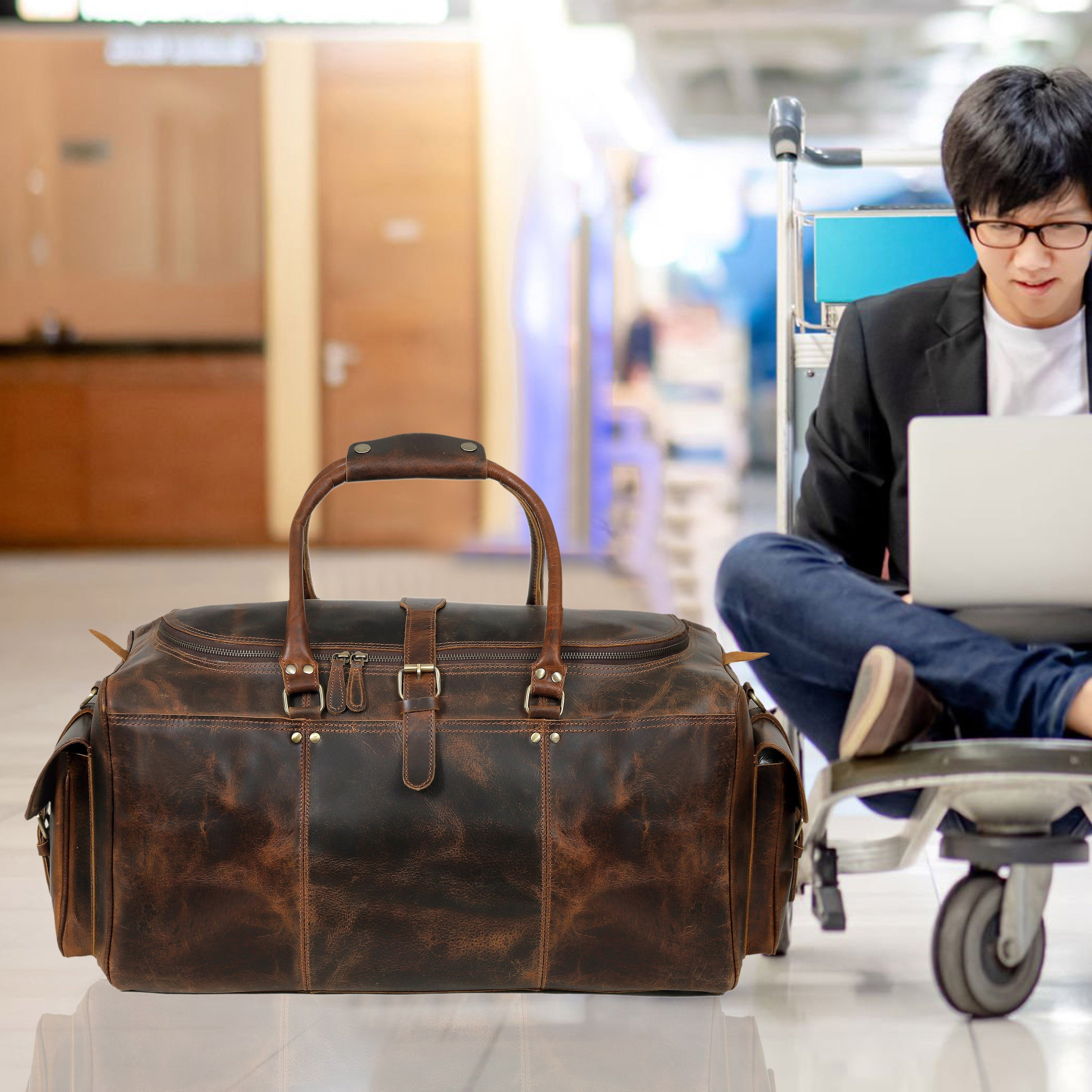 Brazilia Buffalo Leather Travel Duffel Bag
