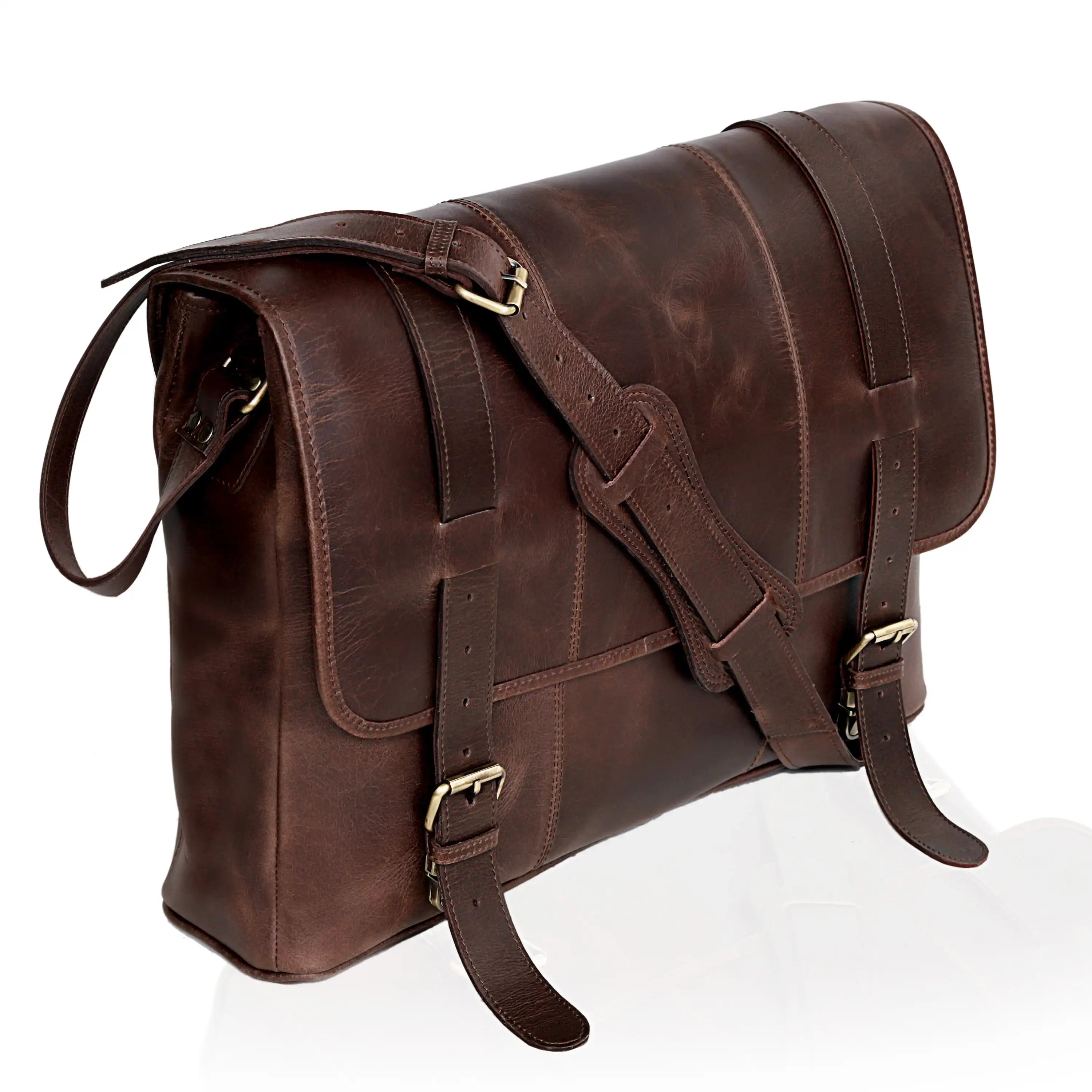 Brown Full-Grain Buffalo Leather Laptop Messenger Bag