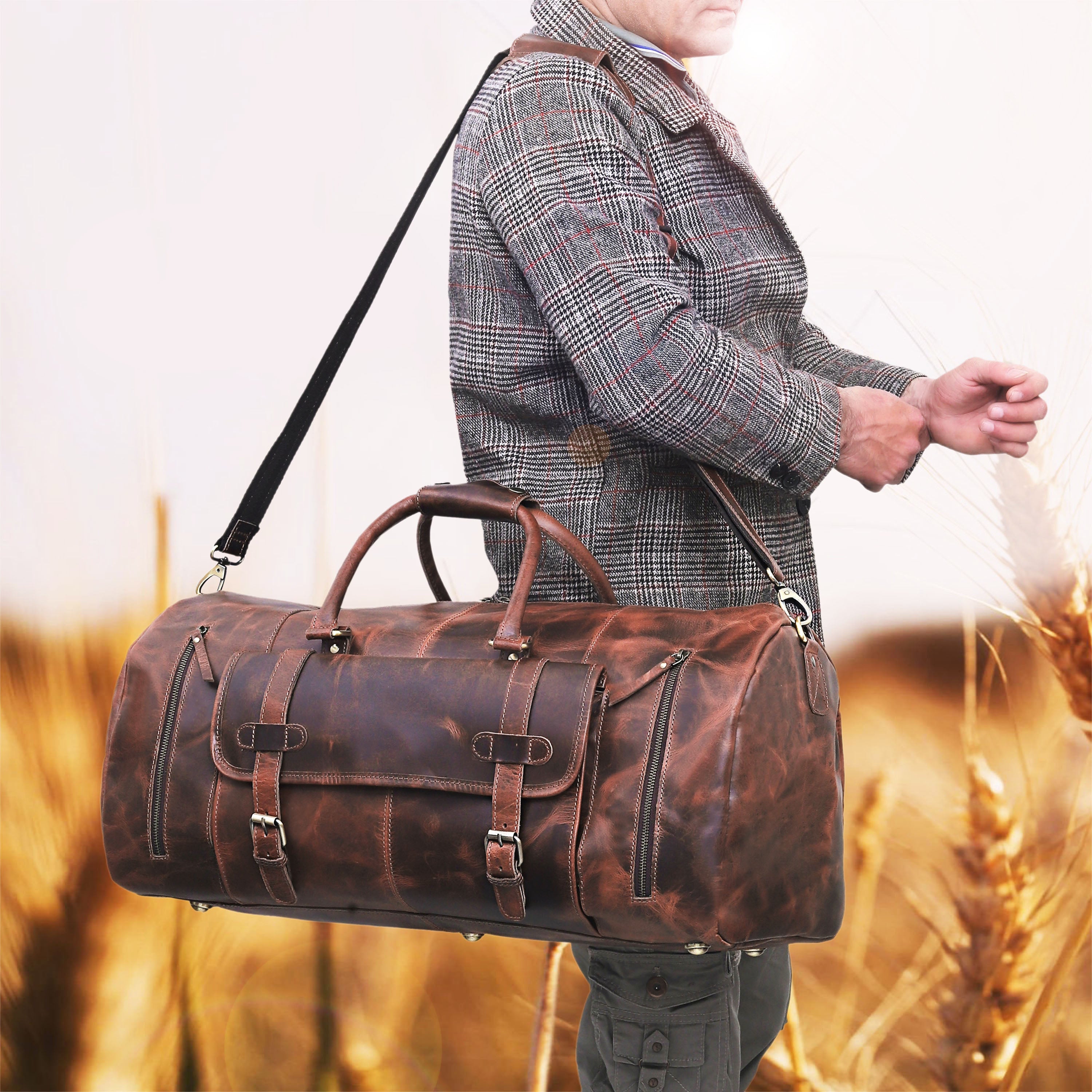Mars Leather Duffel Bag for Men - Brown