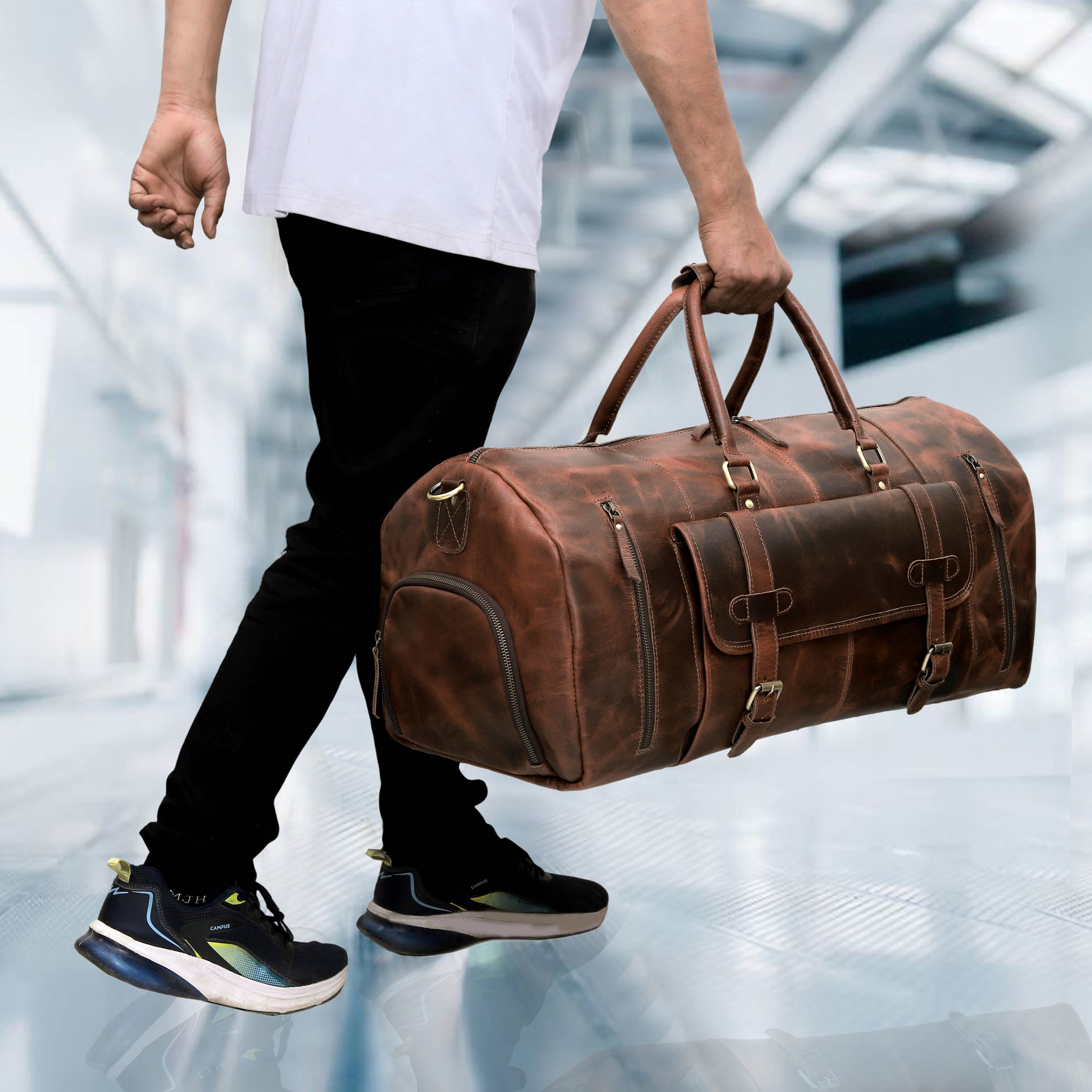 Mars Leather Duffel Bag for Men - Brown