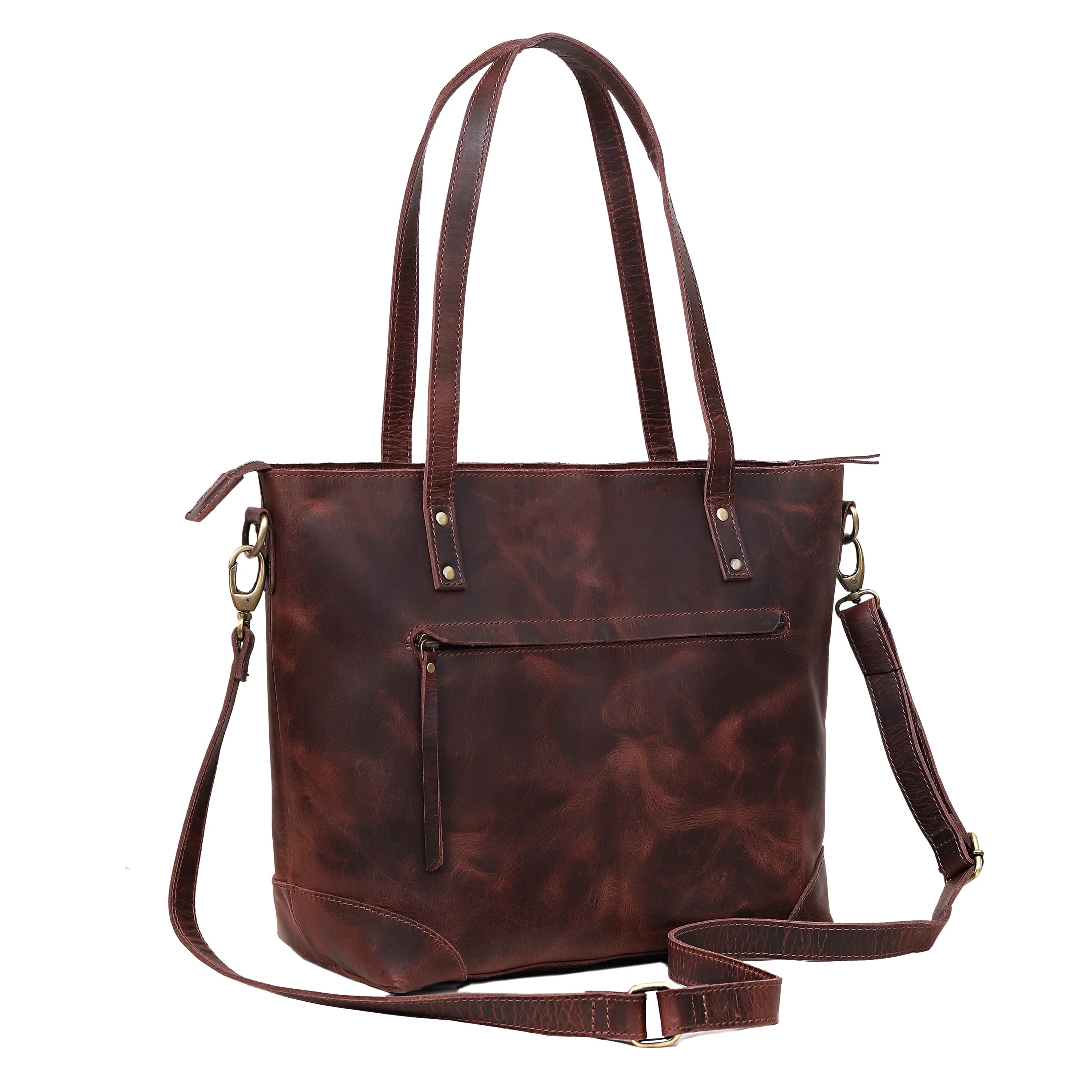 Portland Buffalo Leather Tote Bag - Burgundy