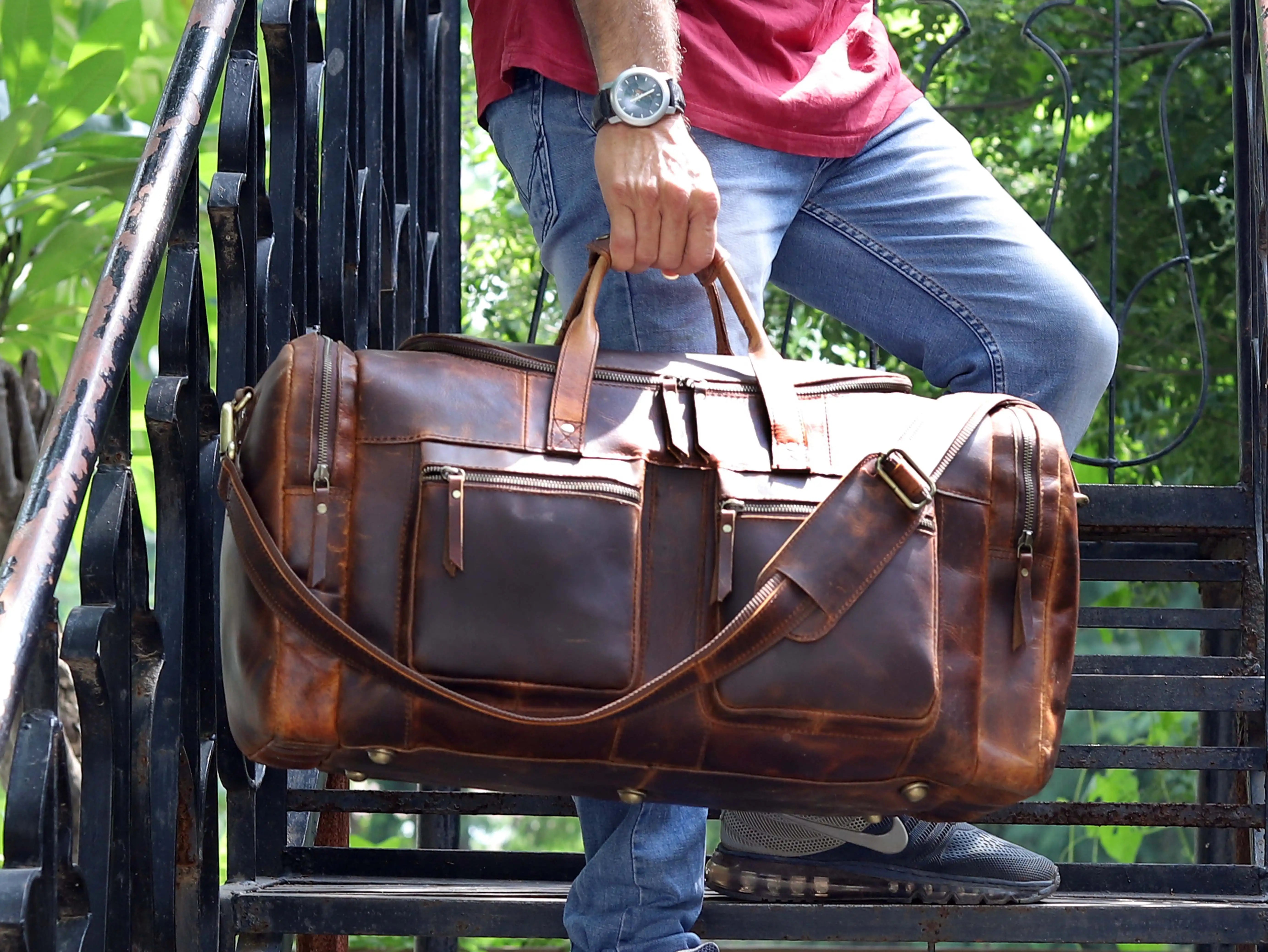 Vintage Voyager Leather Duffle Bag