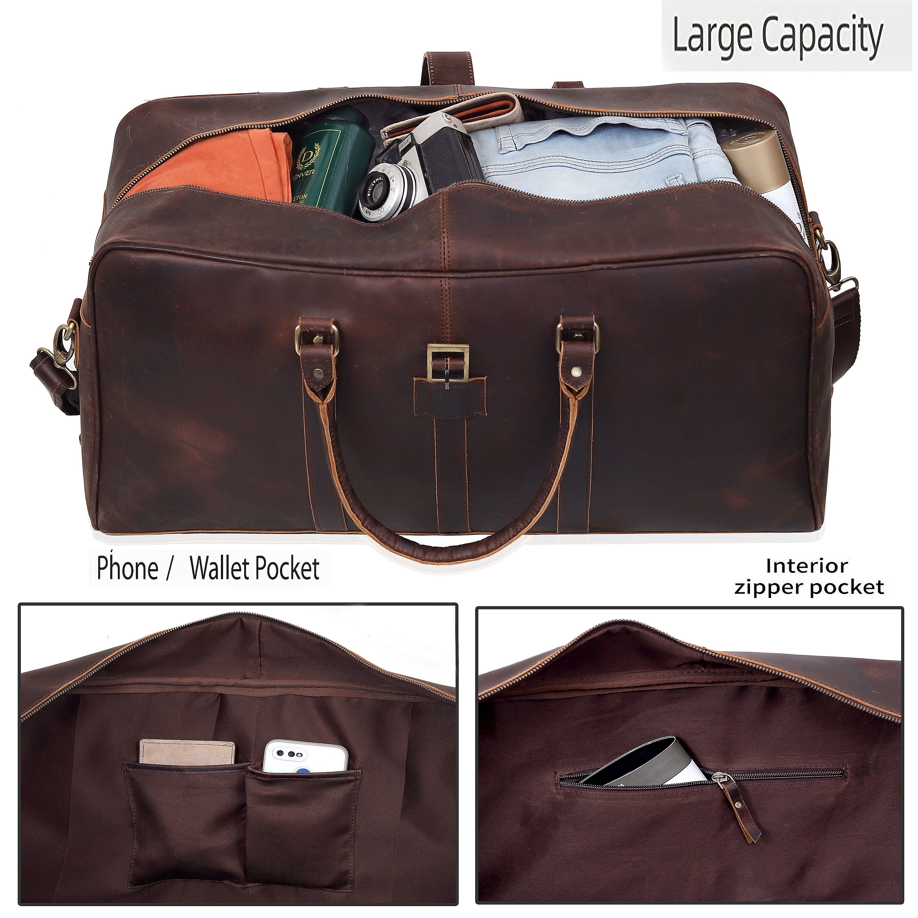 Leather Farm Travel Duffel Bag – Full Grain Leather Weekend Bag