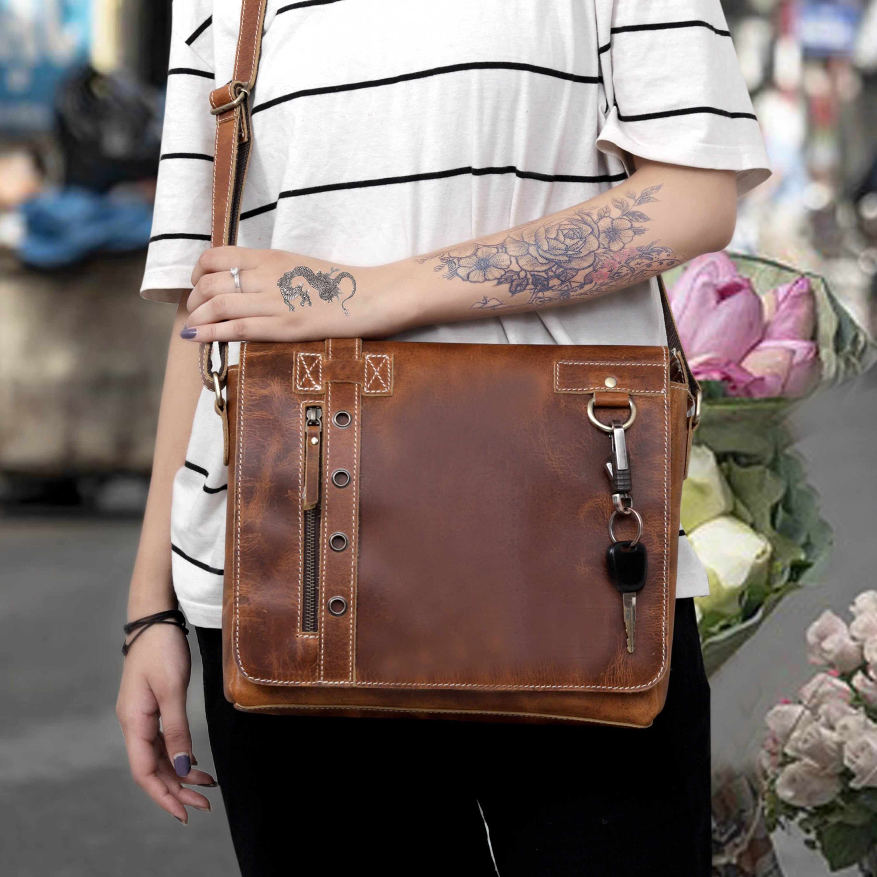 Full-Grain Buffalo Leather Laptop Messenger Bag