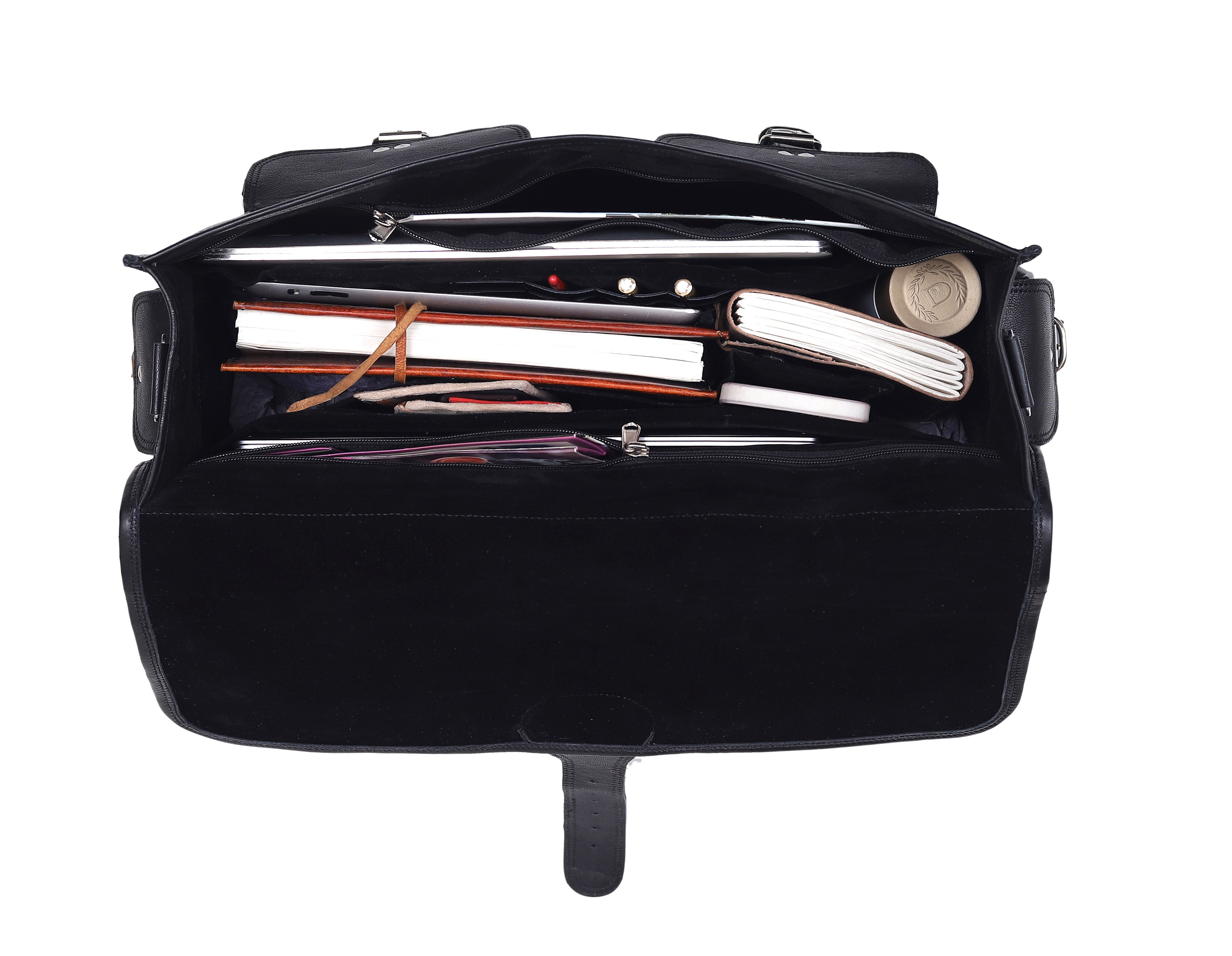 Black Full-Grain Leather Messenger Bag for Men