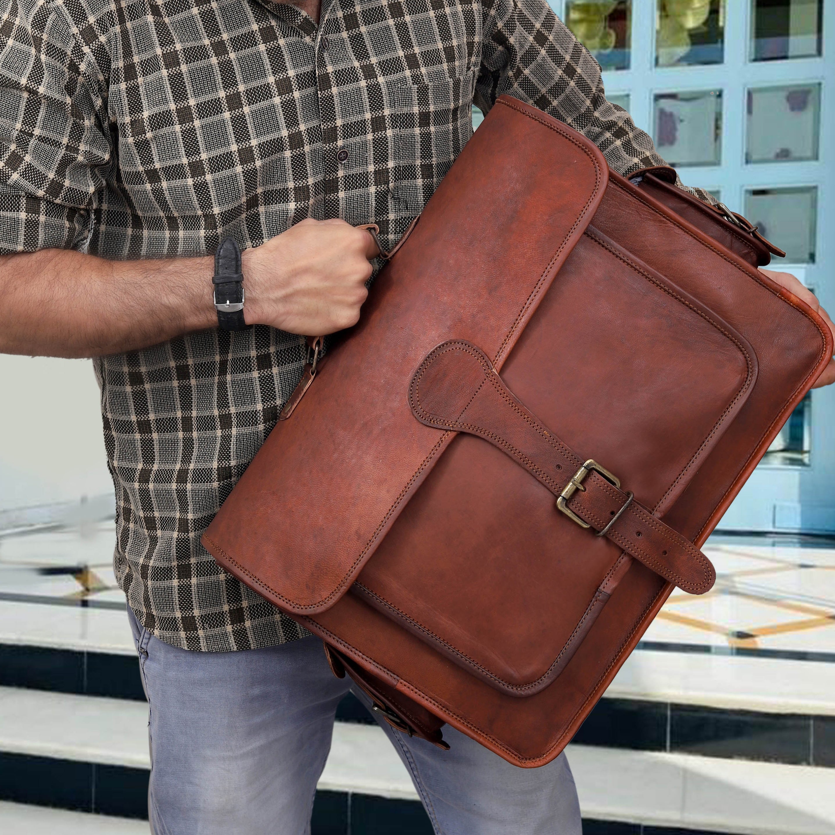Premium Buffalo Leather Messenger Bag for Men