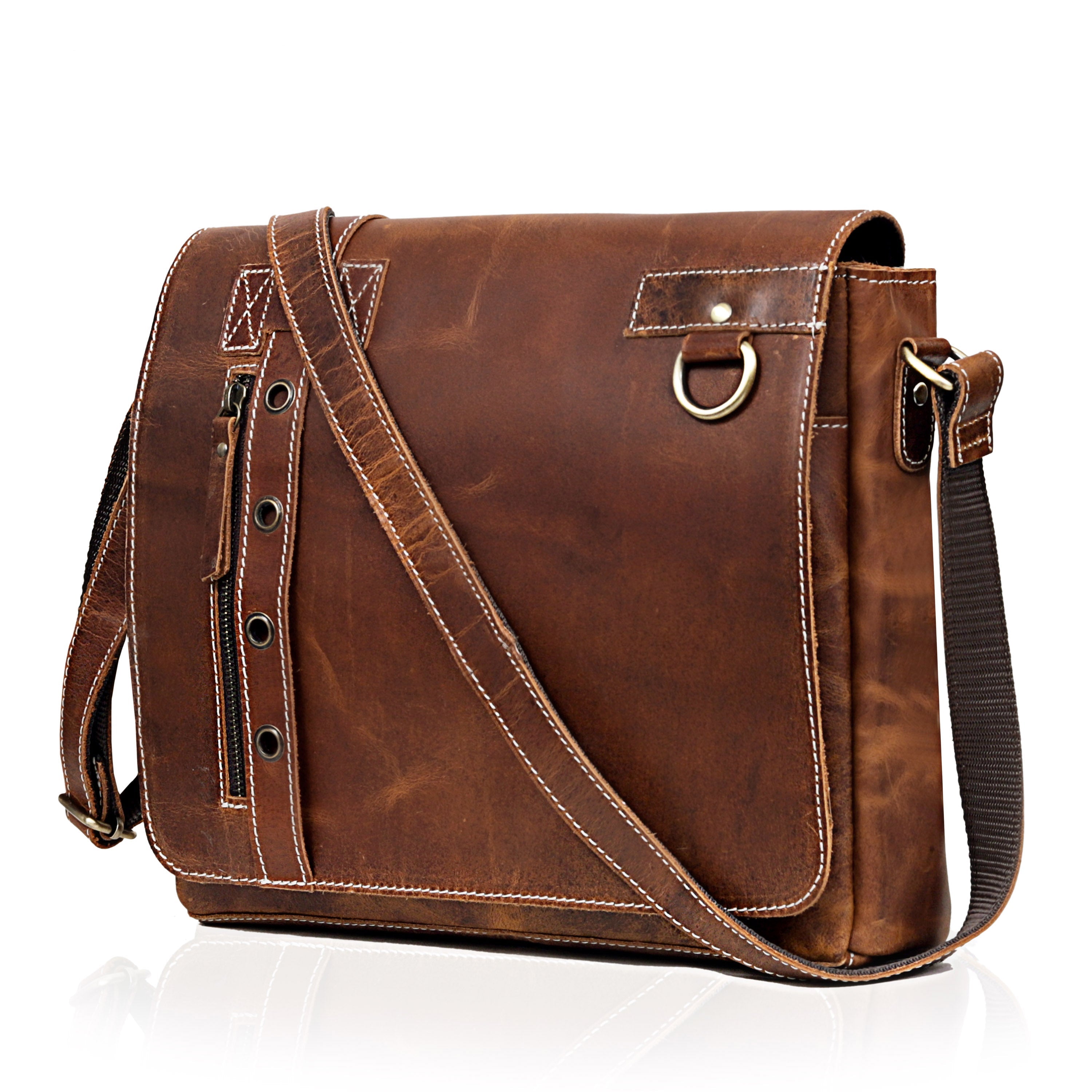 Full-Grain Buffalo Leather Laptop Messenger Bag
