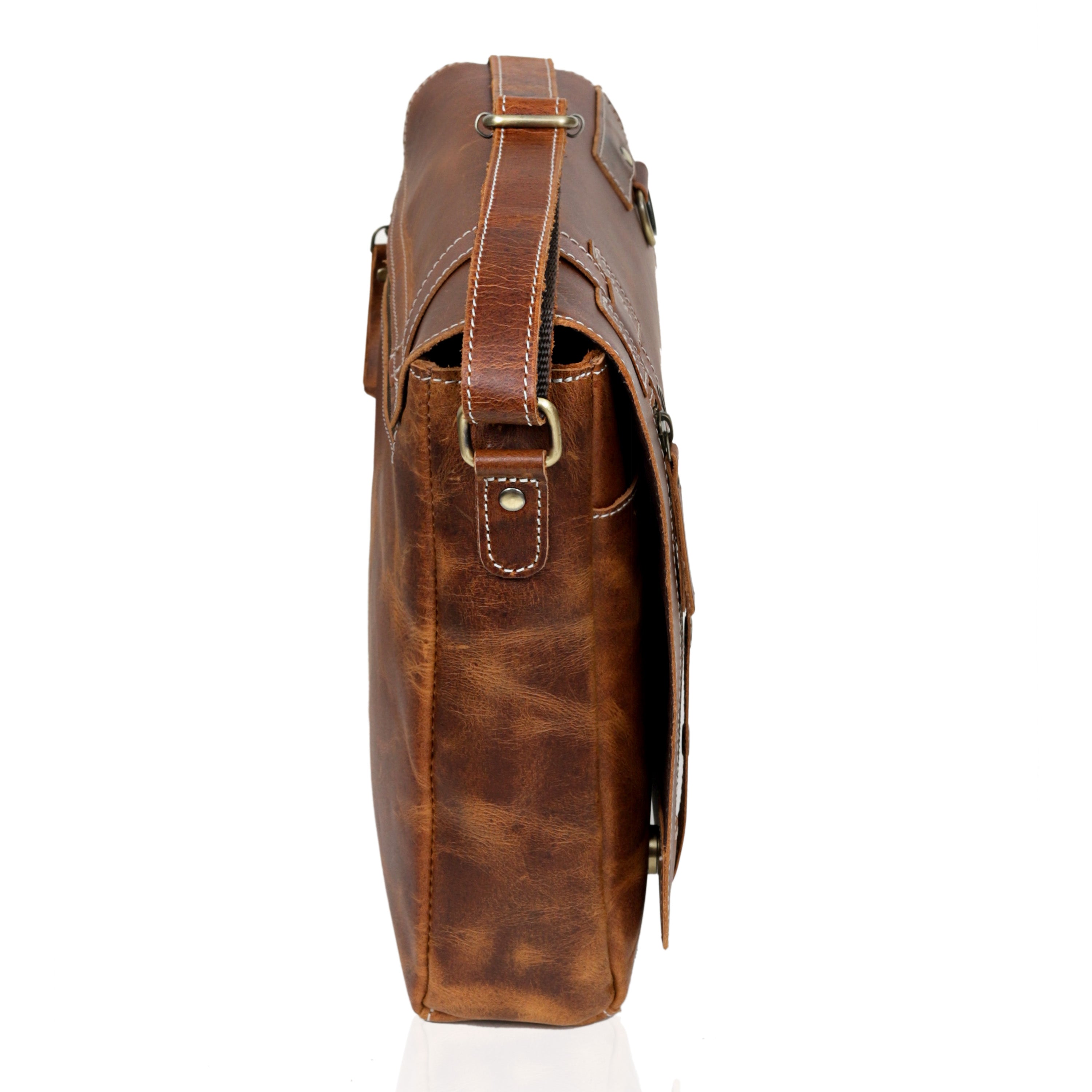 Full-Grain Buffalo Leather Laptop Messenger Bag