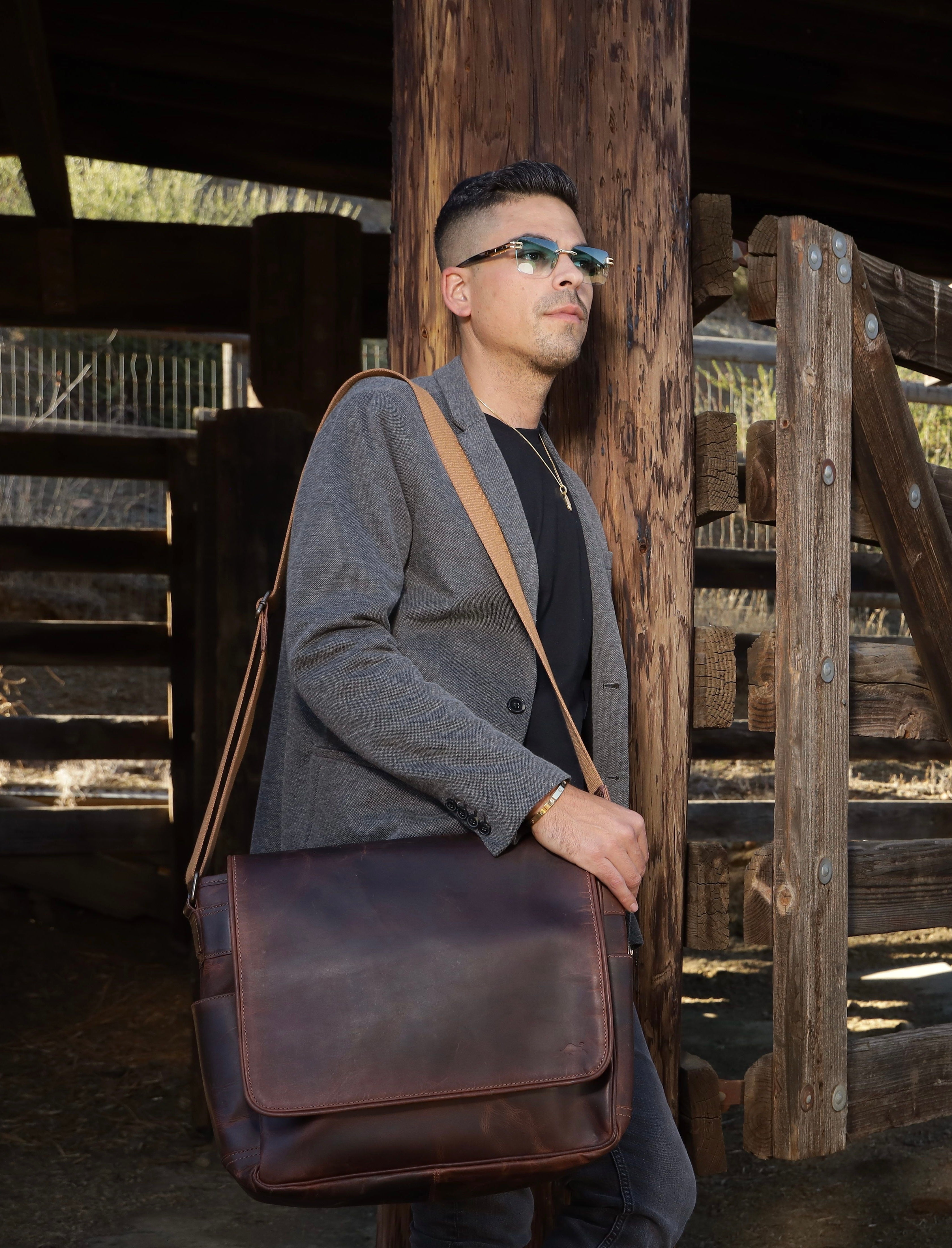Full-Grain Buffalo Leather Messenger Bag for Men