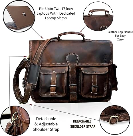 Full-Grain Leather Laptop Messenger Bag