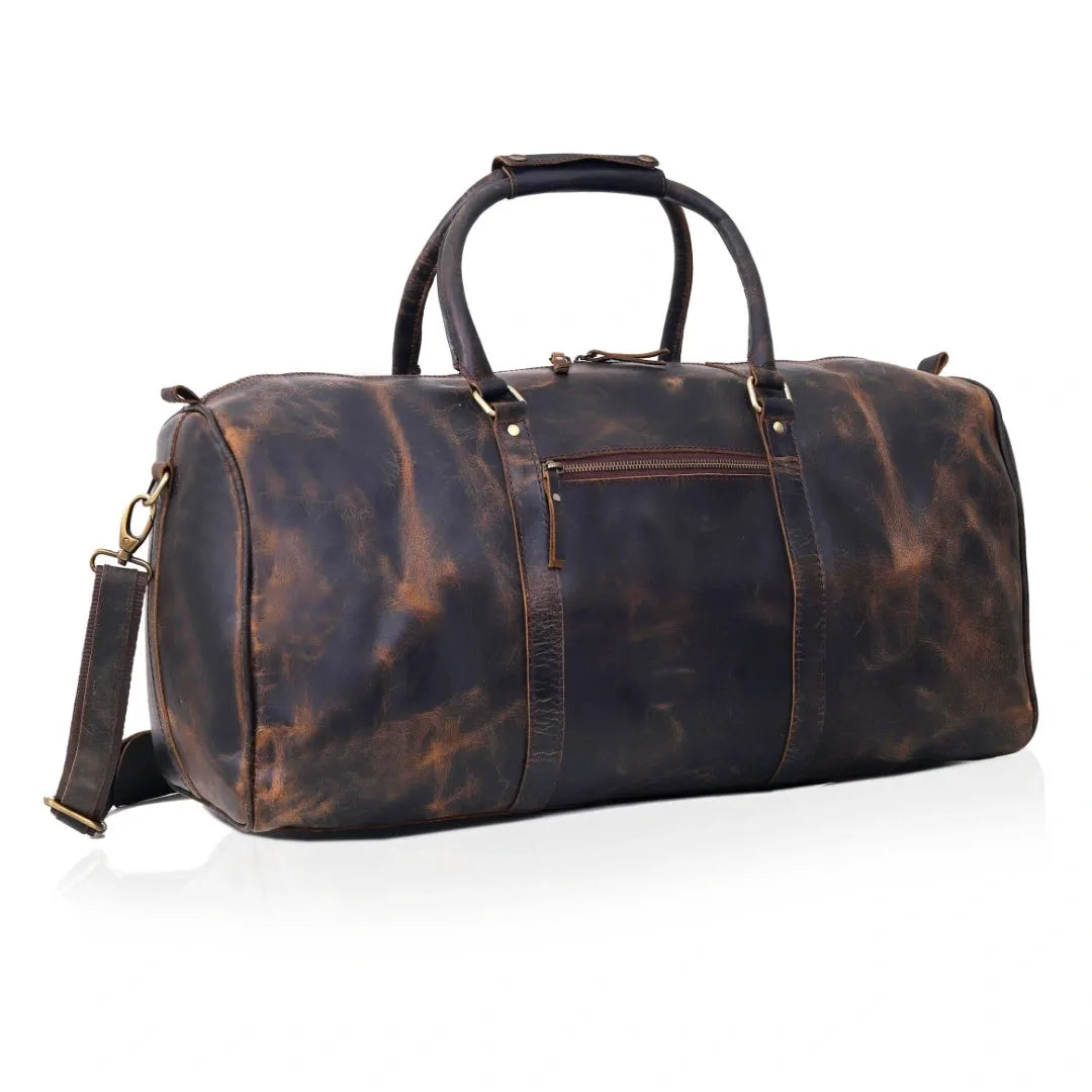 Rustic Leather Duffel Bag - Vintage Brown
