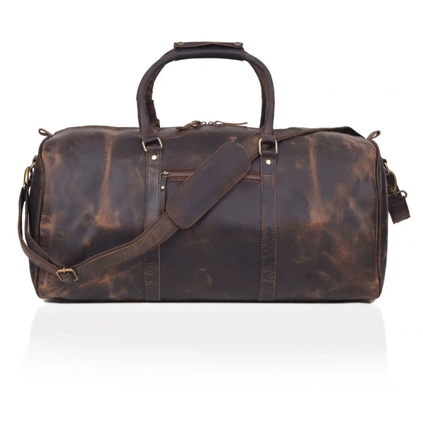 Rustic Leather Duffel Bag - Vintage Brown