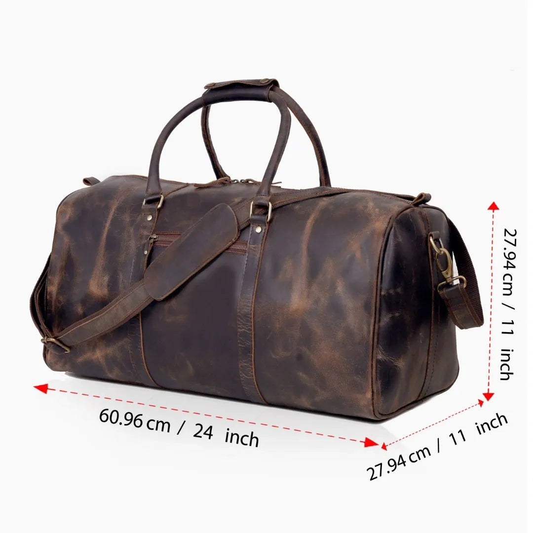 Rustic Leather Duffel Bag - Vintage Brown