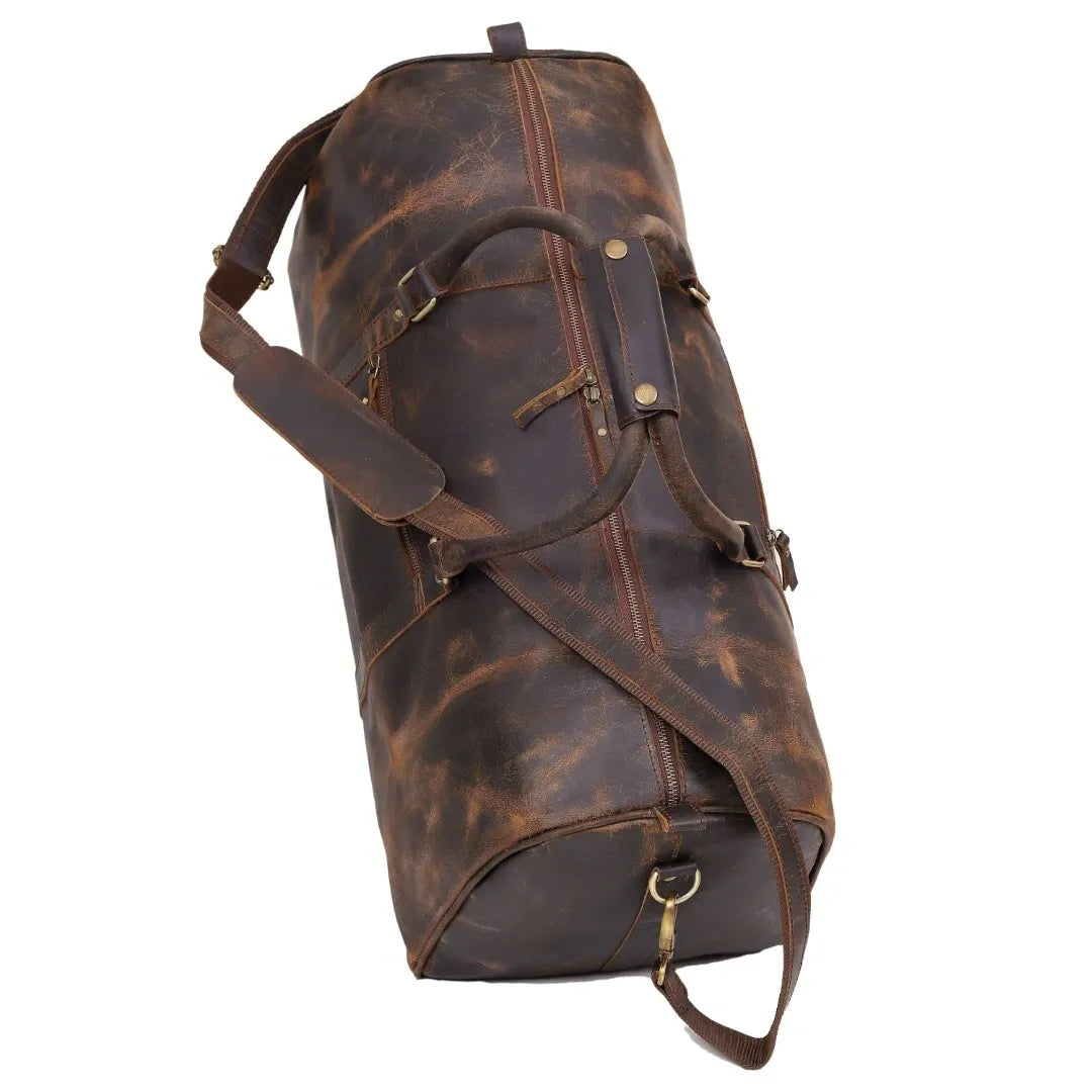 Rustic Leather Duffel Bag - Vintage Brown
