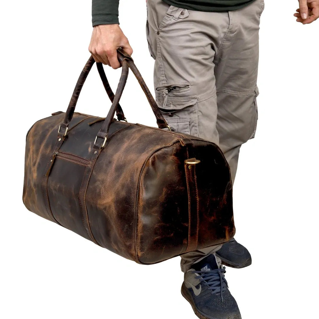 Rustic Leather Duffel Bag - Vintage Brown