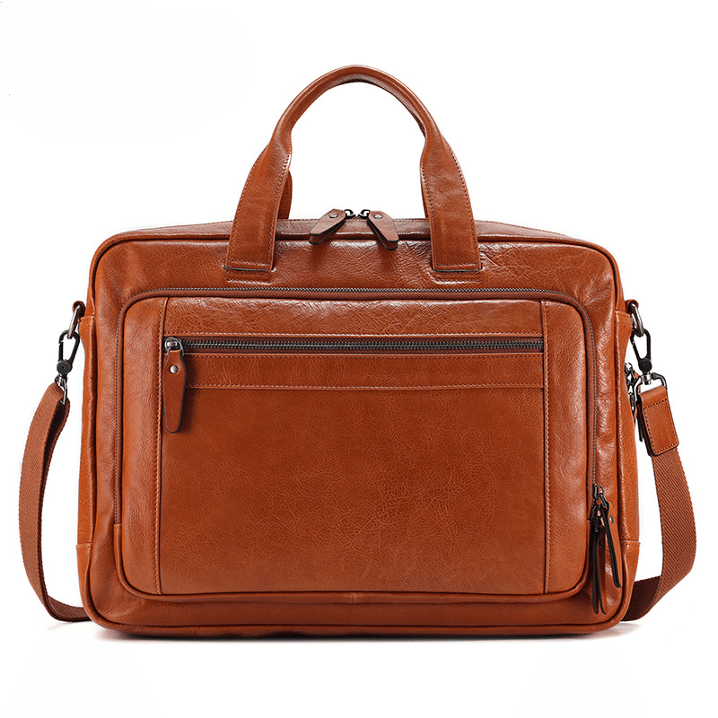 Vegetable Tanned Leather Men's Laptop Bag Business Briefcase