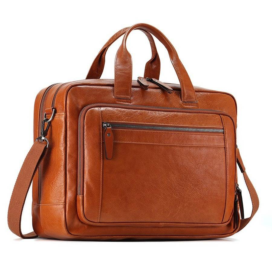 Vegetable Tanned Leather Men's Laptop Bag Business Briefcase