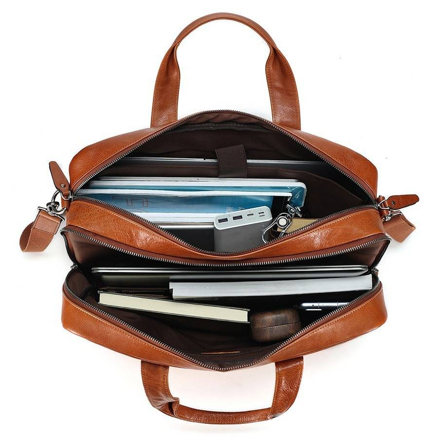 Vegetable Tanned Leather Men's Laptop Bag Business Briefcase