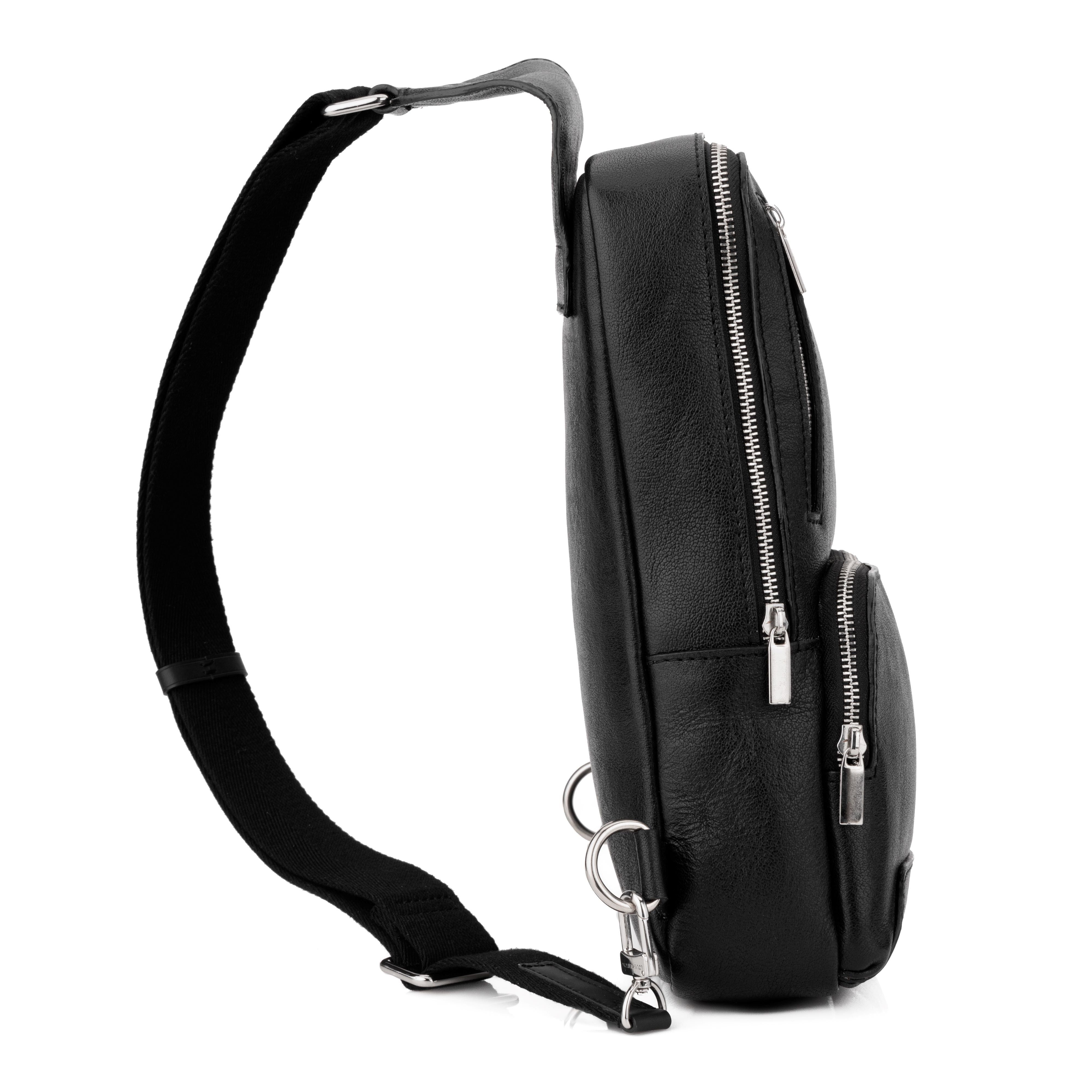 Carbon Black Leather Sling Bag