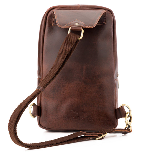 Vintage Buffalo Leather Sling Bag with Brass Zip Details