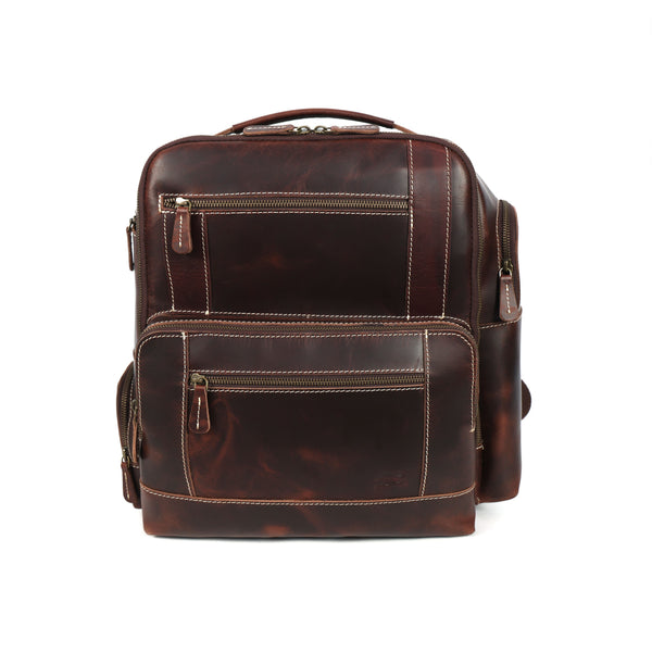 Full-Grain Buffalo Leather Travel Backpack with 17-Inch Laptop Sleeve