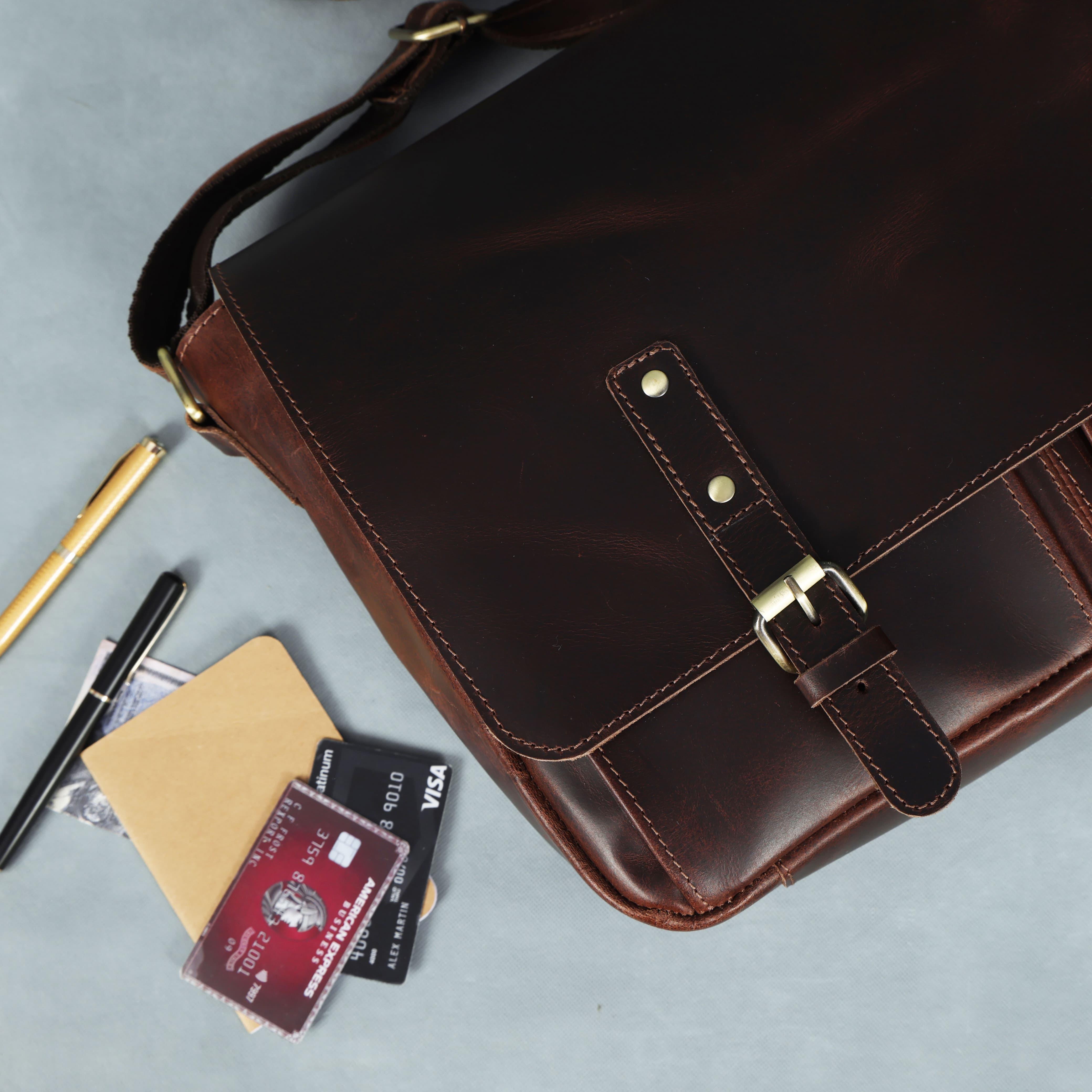 Full-Grain Buffalo Leather Messenger Bag