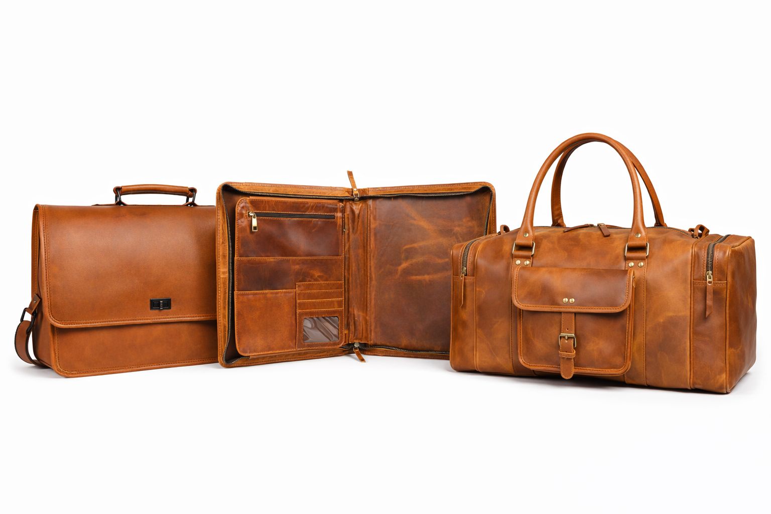 Premium Vintage Tan Leather Travel & Work Combo Set