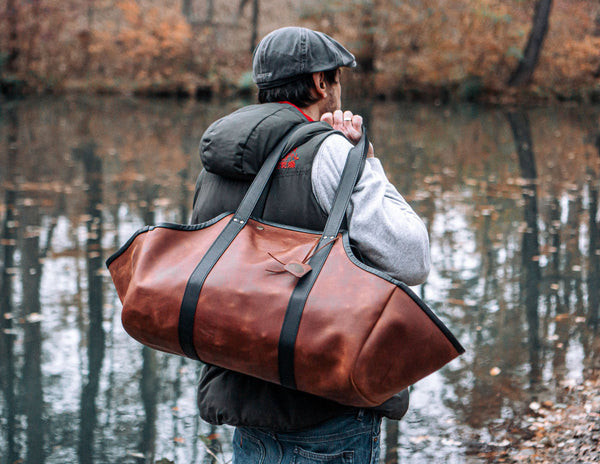 Handmade Cowhide Leather Firewood Carrier