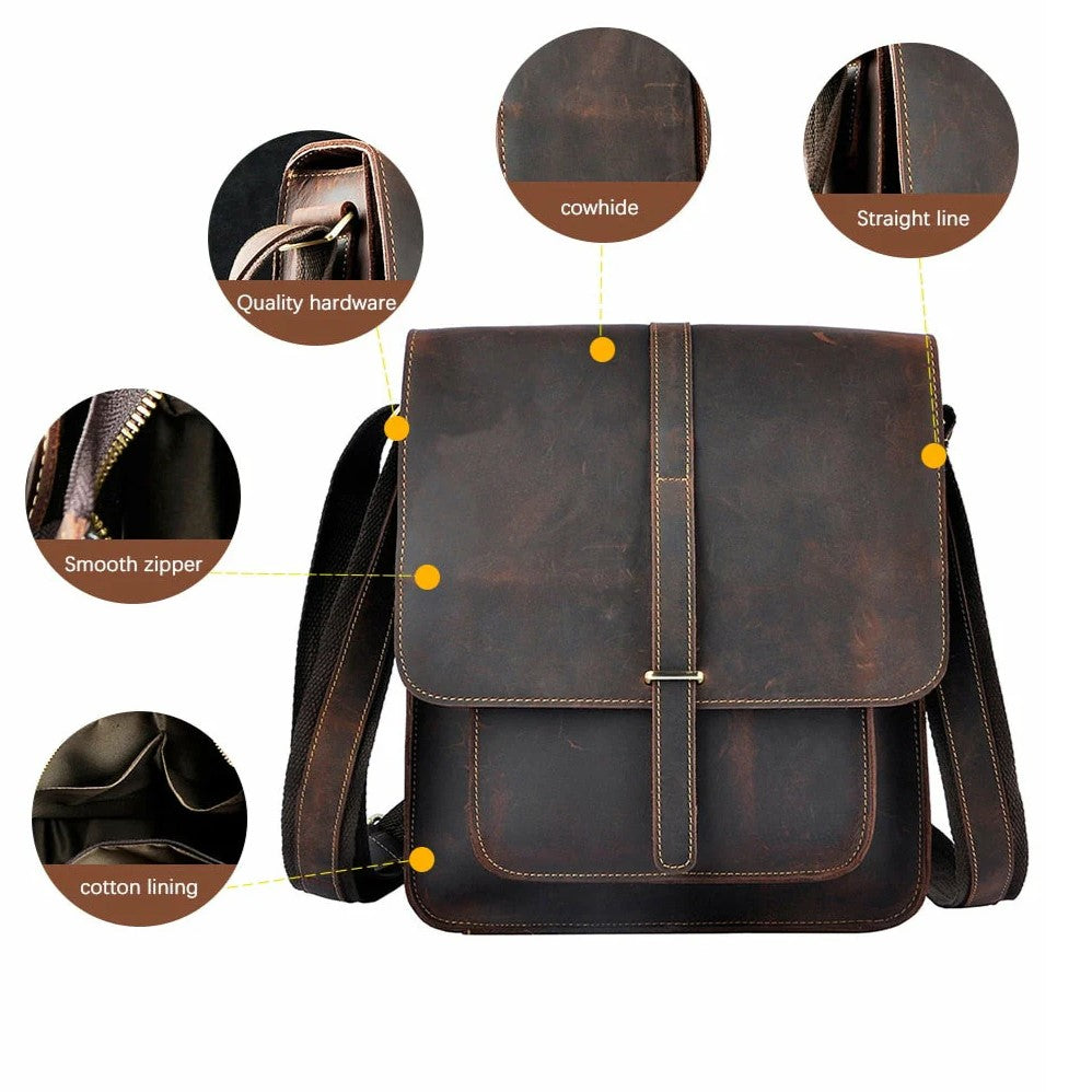 Logan Full-Grain Buffalo Leather Messenger Bag – Vintage Work & Everyday Satchel