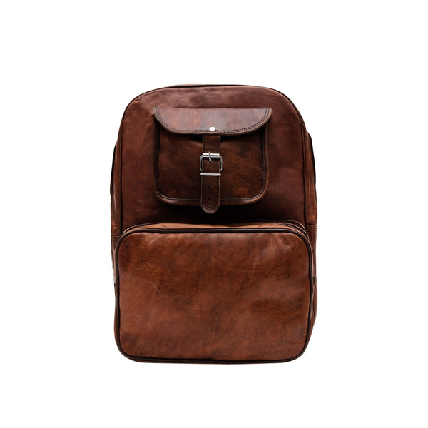 Vintage Goat Leather Laptop Backpack with Buckle Flap
