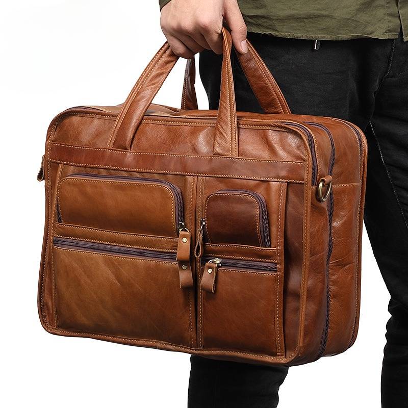 Retro Men's 15.6" Leather Laptop Bag Travel Briefcase
