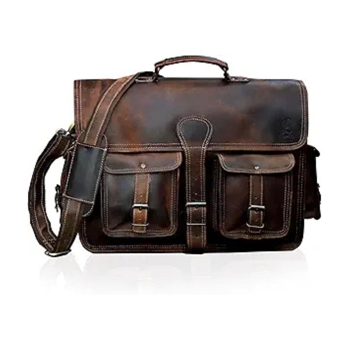 Full-Grain Leather Laptop Messenger Bag