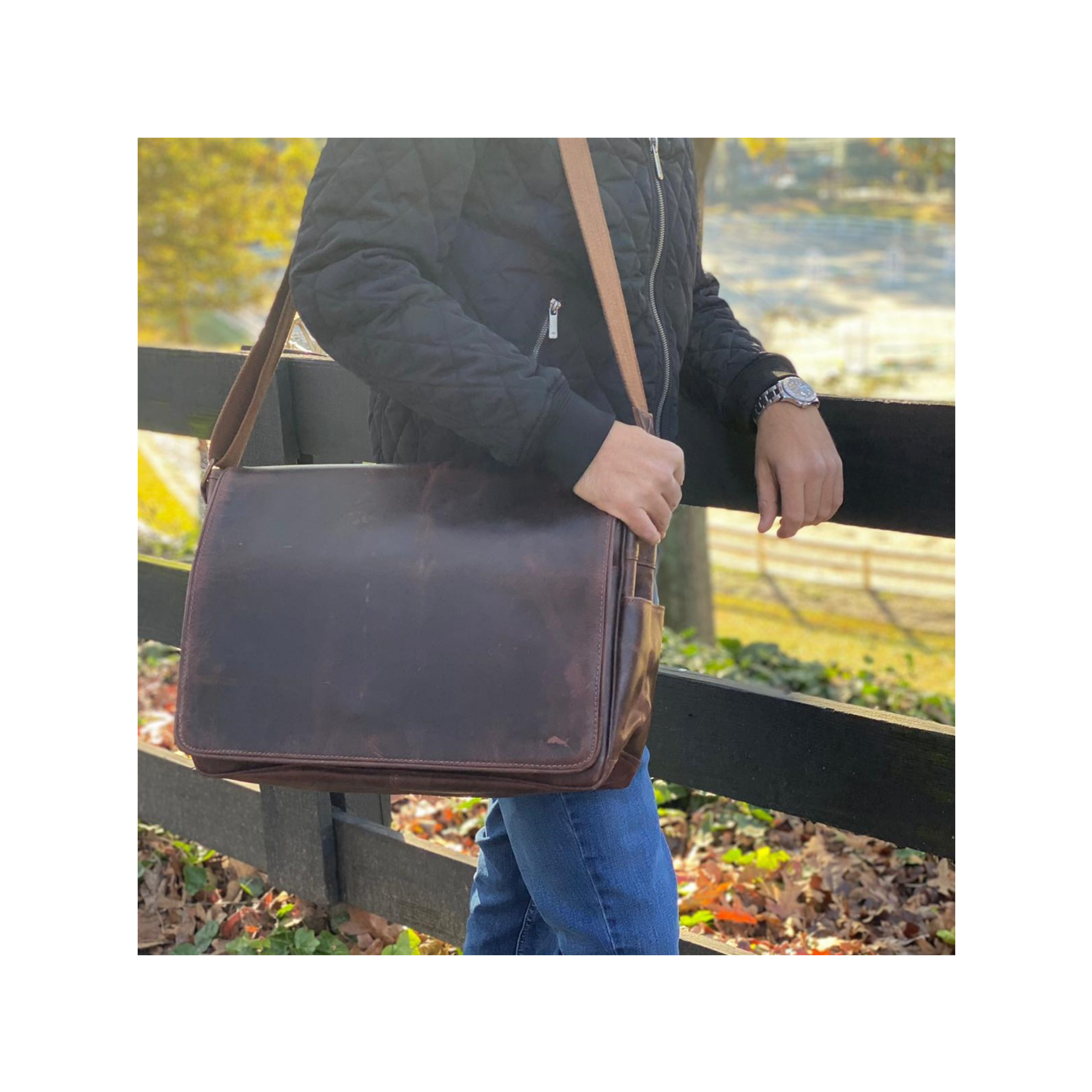 Full-Grain Buffalo Leather Messenger Bag for Men