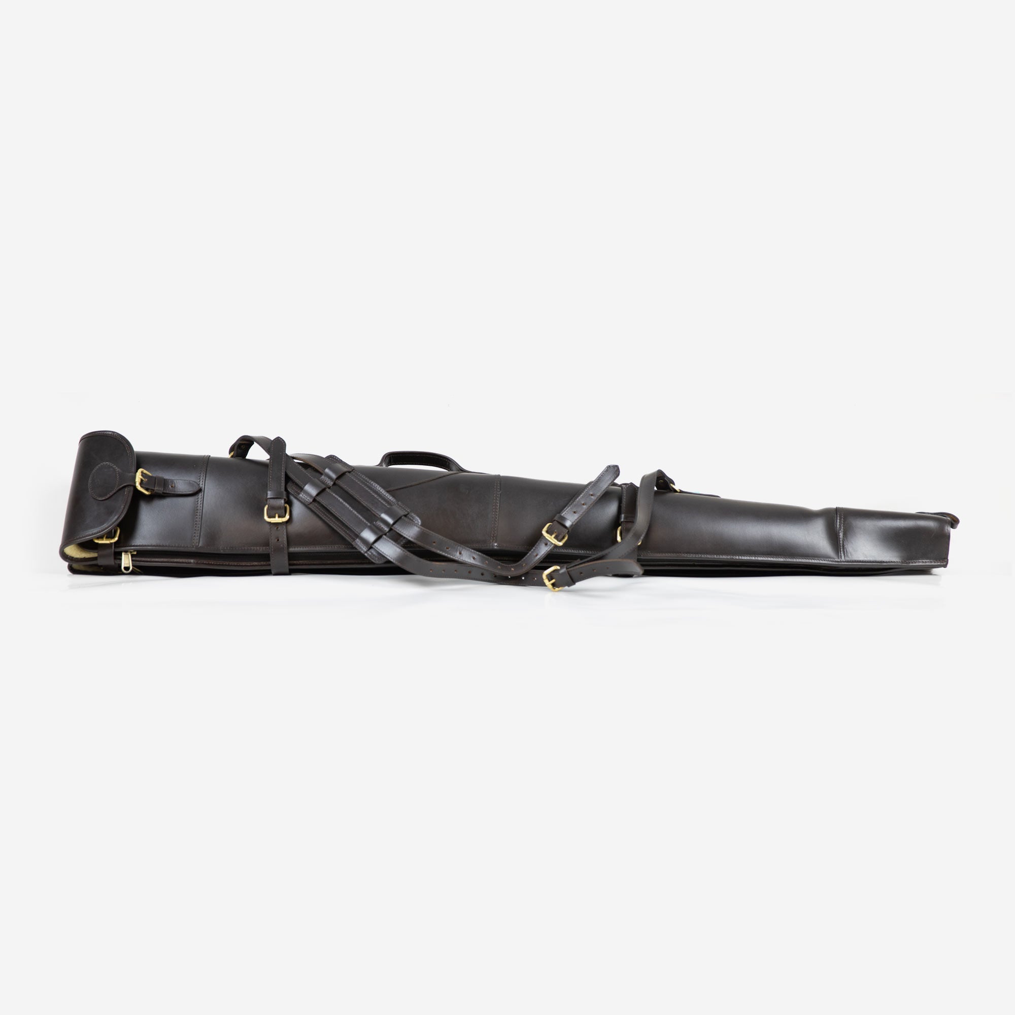 Dark Brown Double Shotgun Slip – Leather Buckle & Flap Gun Case