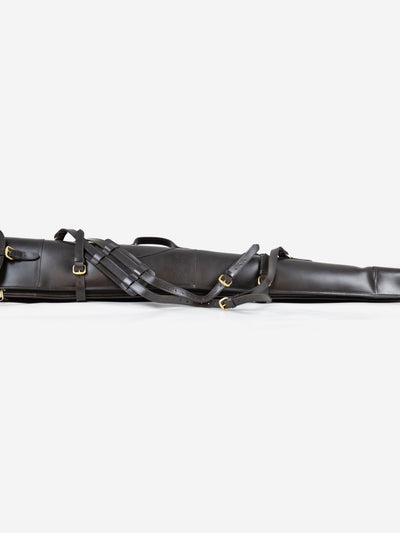 Dark Brown Double Shotgun Slip – Leather Buckle & Flap Gun Case