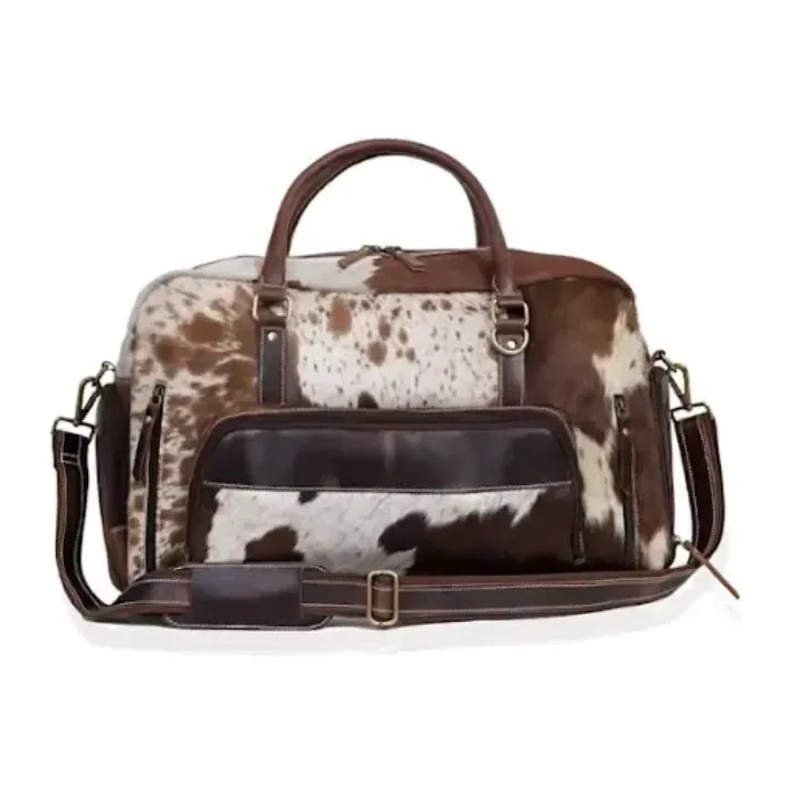 Premium Cowhide Leather Duffle Bag - Unisex Travel Weekender Bag