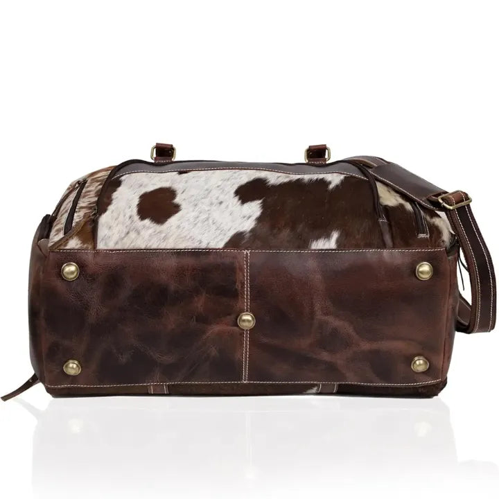 Premium Cowhide Leather Duffle Bag - Unisex Travel Weekender Bag