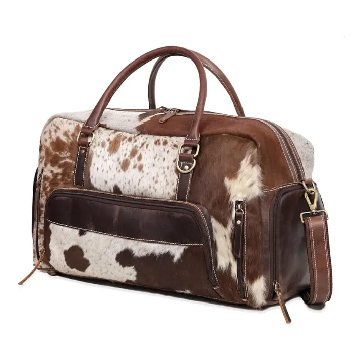 Premium Cowhide Leather Duffle Bag - Unisex Travel Weekender Bag