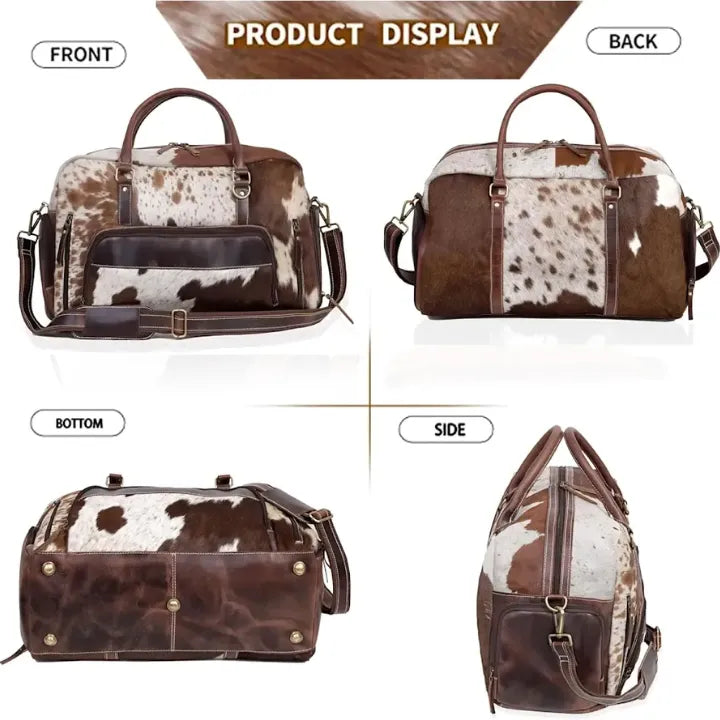 Premium Cowhide Leather Duffle Bag - Unisex Travel Weekender Bag