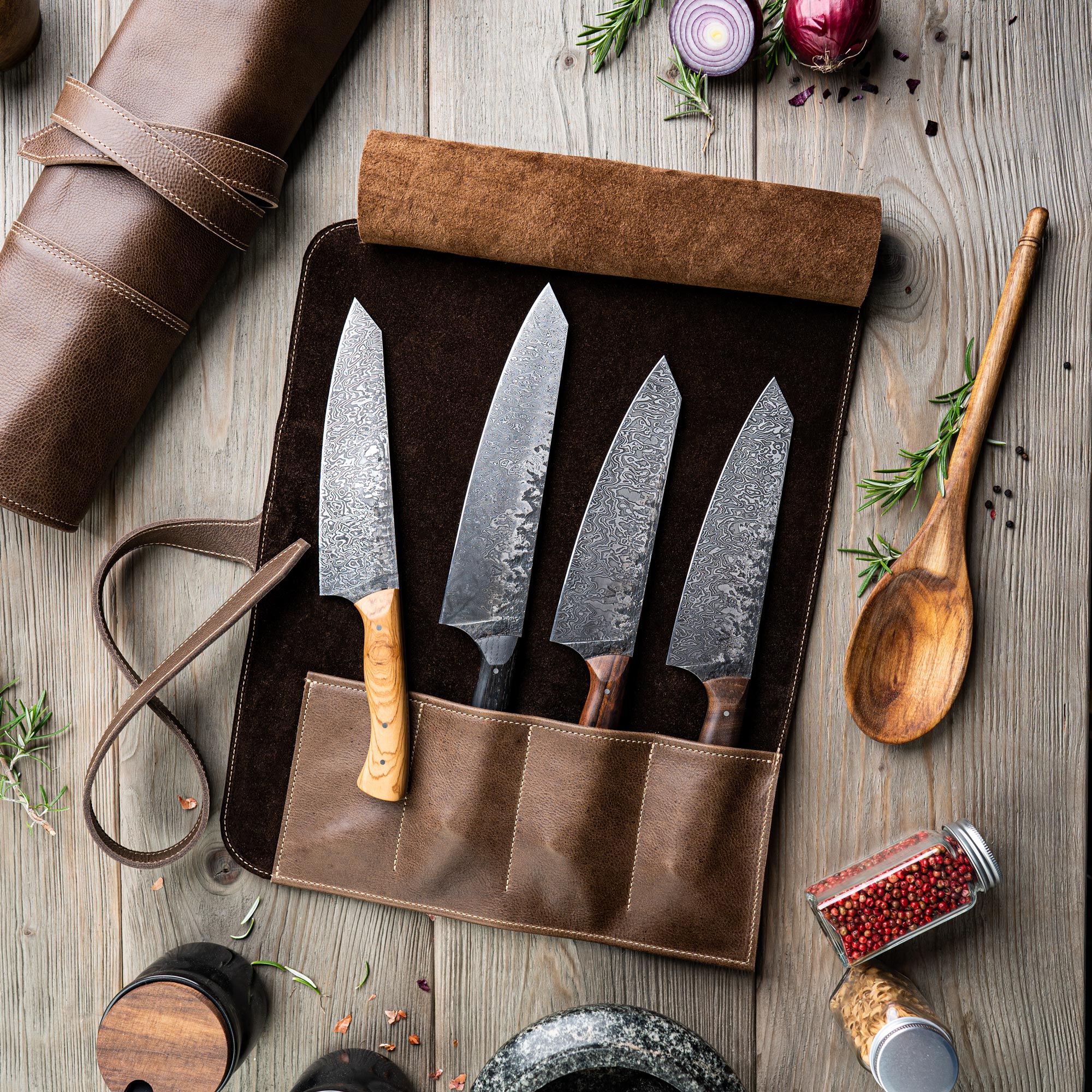 Austrian Handcrafted Leather Kitchen Knife Bag – 4 Slots