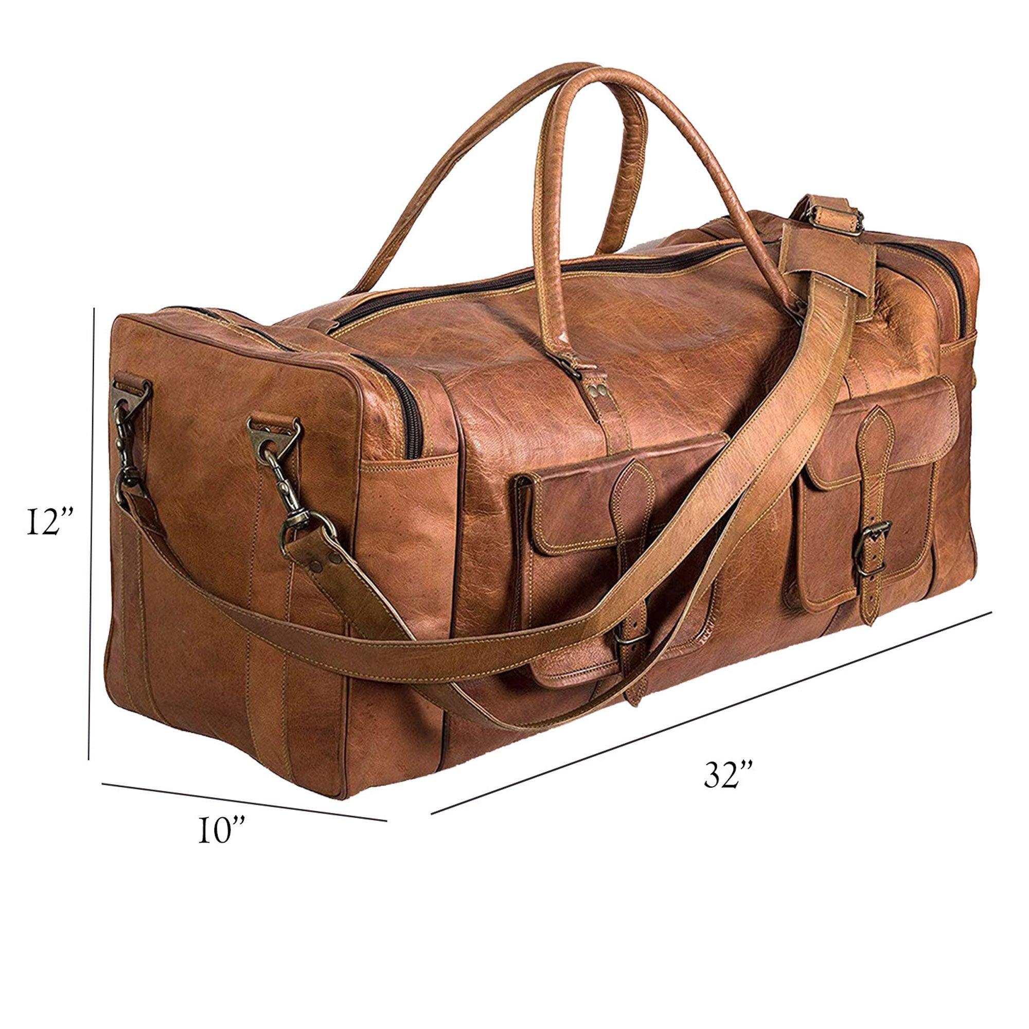 Leather Duffel Bag for Men – 32-Inch Large Travel Holdall, Gym, Sports, Overnight, and Weekend Bag