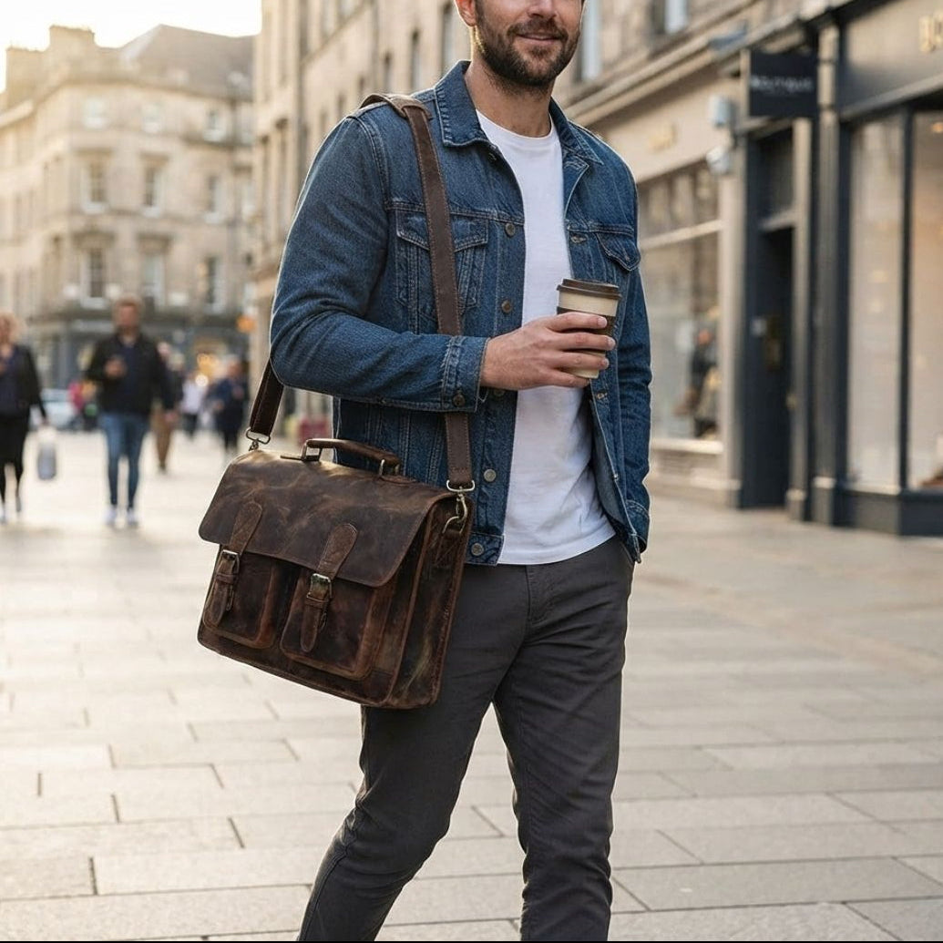 Full-Grain Buffalo Leather Messenger Bag