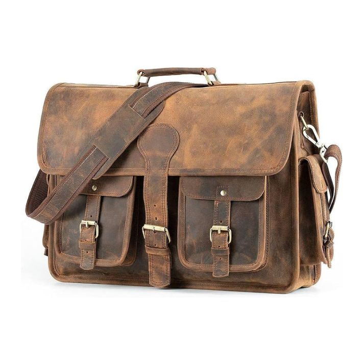 Vintage Full-Grain Buffalo Leather Laptop Messenger Bag