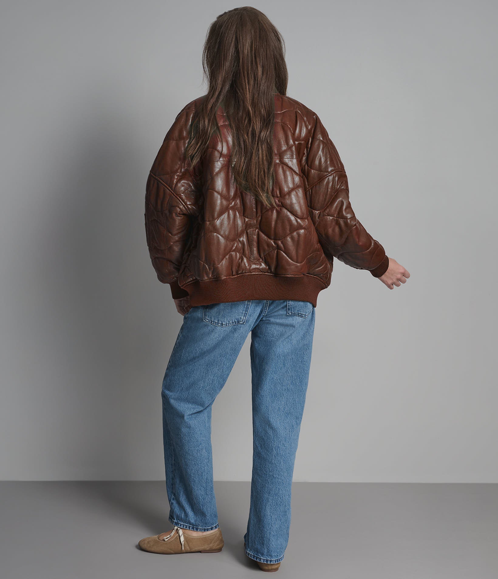 Women’s Oversized Quilted Leather Bomber Jacket