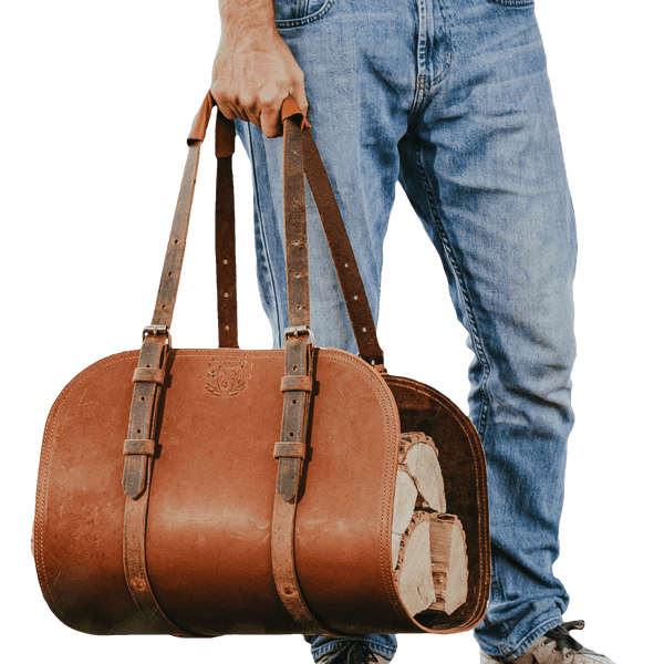 Tan Full-Grain Leather Firewood Carrier