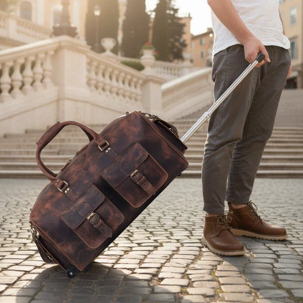 Wheely Leather Duffle Bag With Wheels