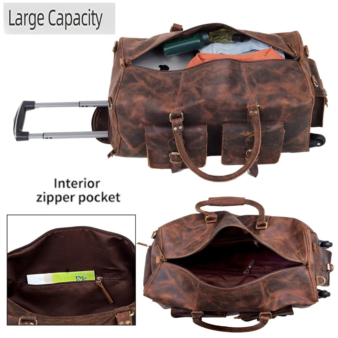 Wheely Leather Duffle Bag With Wheels