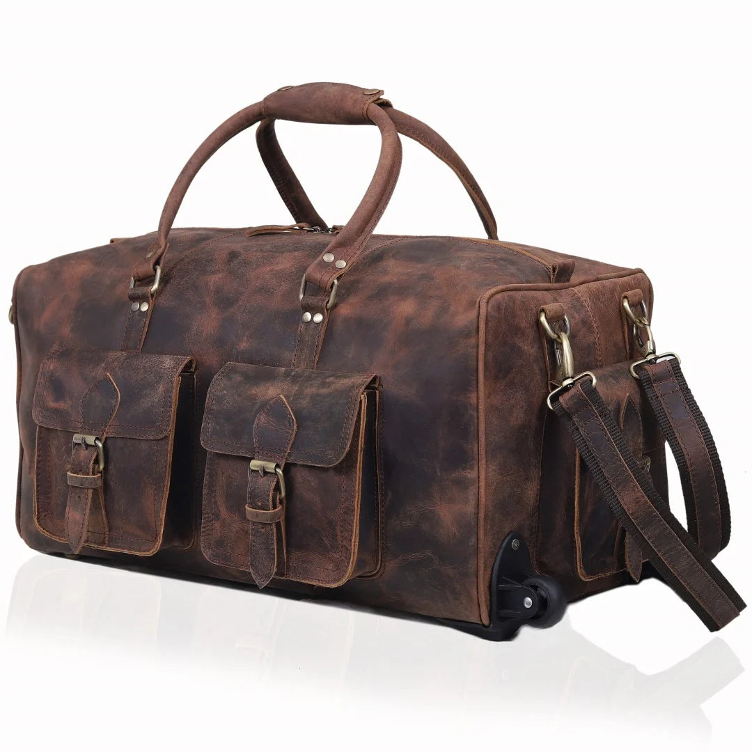 Wheely Leather Duffle Bag With Wheels