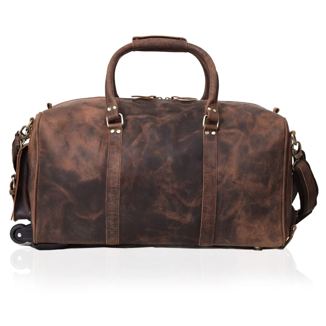 Wheely Leather Duffle Bag With Wheels